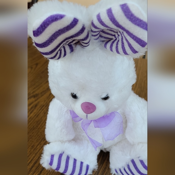 14" Plush Purple Striped Bunny - Picture 2 of 6